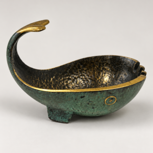 Pal-Bell brass whale ashtray with green patina