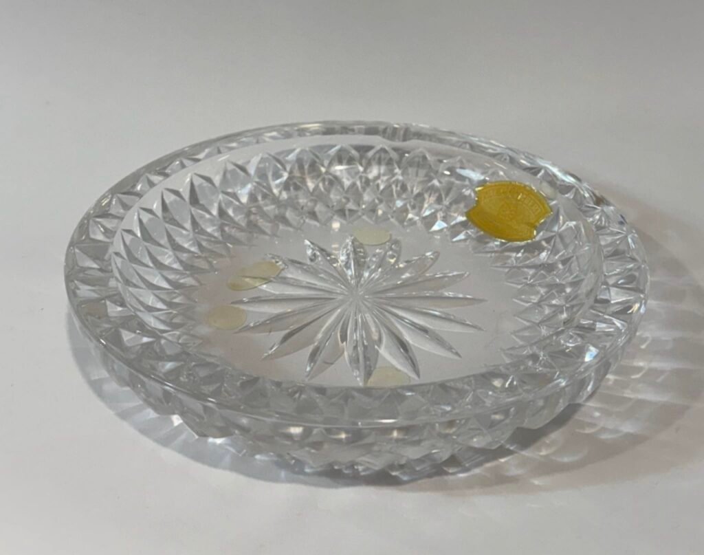 Vintage Val Saint Lambert cut crystal ashtray with starburst design